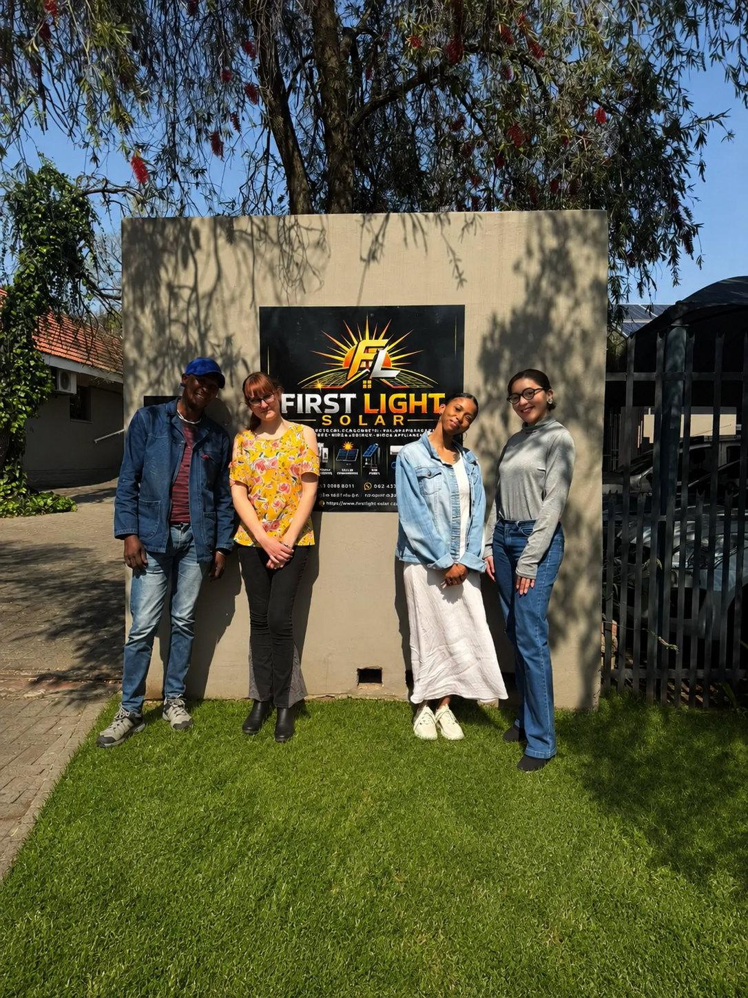 First Light Solar staff outside the branch on General Hertzog Street, Bloemfontein